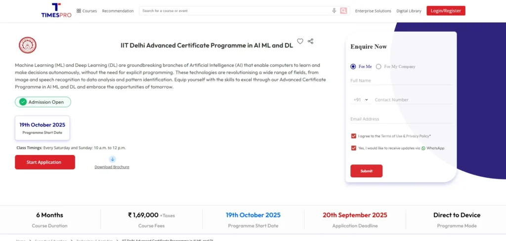 Advanced Certificate Programme in AI, ML & DL — IIT Delhi