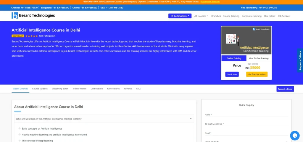 Artificial Intelligence Course — Besant Technologies, Delhi