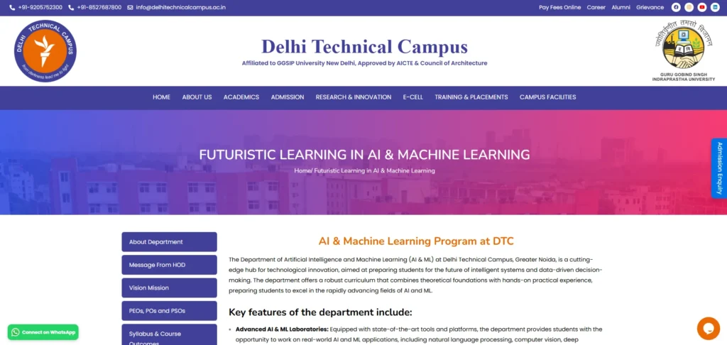 B.Tech in Artificial Intelligence & Machine Learning — Delhi Technical Campus