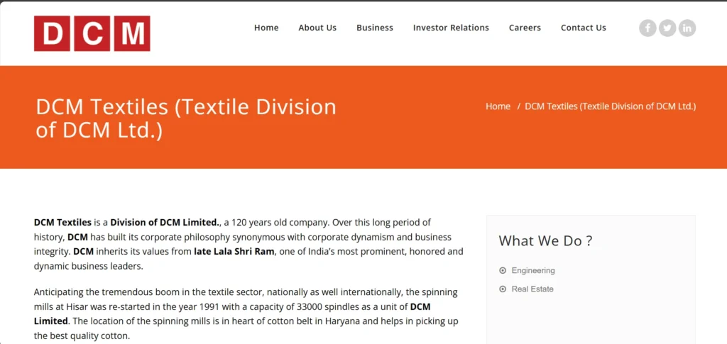 Top Textile Companies in India: DCM Textiles (Delhi Cloth & General Mills)